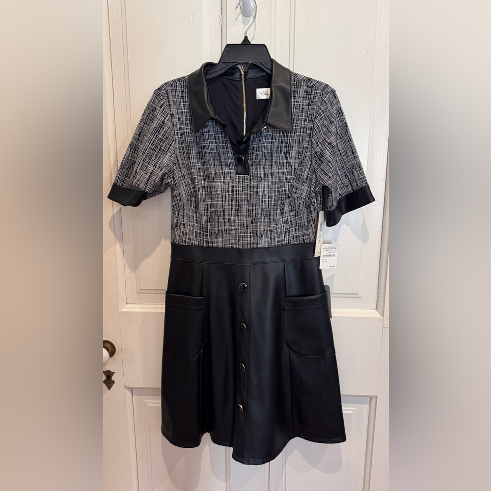 Eliza J mixed media black faux leather dress
